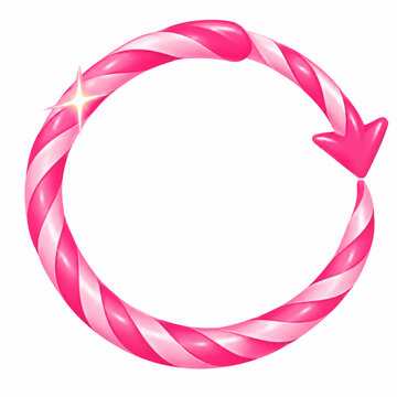 Glossy twisted pink circular arrow on white
