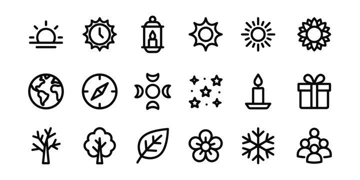 Set of thin line nature and seasonal icons