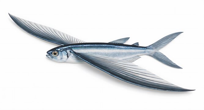 Flying fish gliding with wildlife, isolated