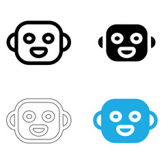 Obraz premium Robot face icon set in four different styles black and blue