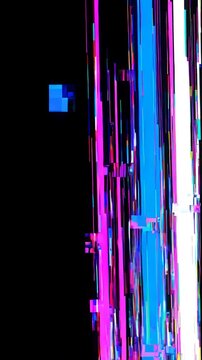 Vertical 9:16 pixel stretch glitch with bright vertical lines of pixels streaking on pure black background screen blend for mobile videos