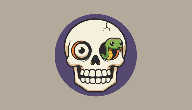 Cartoon Skull with Snake and Spiral Eye