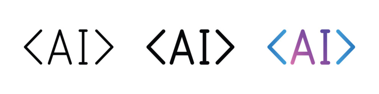 AI coding icon. Artificial intelligence code tags and programming symbol. Transparent PNG and vector