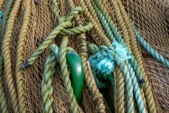 Fishing nets, ropes and floats used in the Norwegian fishing industry