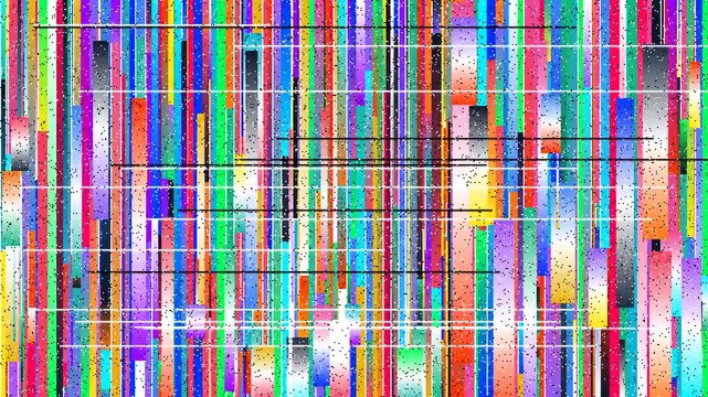 Colorful vertical glitch pixel stripes digital signal distortion