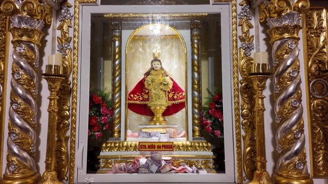 Santo Nino statue on altar at Simala Shrine in Cebu