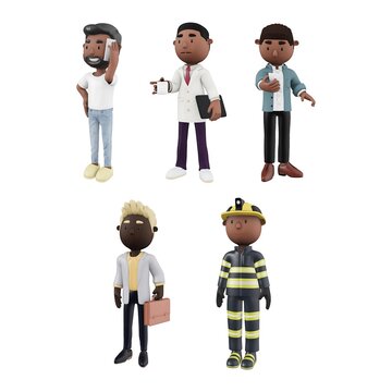 Illustrated 3d characters representing diverse professions in a clean, simple cartoon style with neutral background.