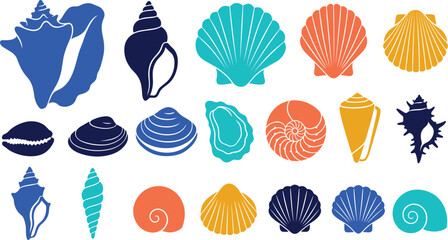 Exotic ocean mollusk exoskeletons featuring spiky conches ridged clams colorful spiral nautilus seashell beach treasure specimens © Masud