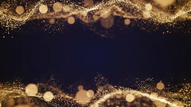Luxury golden glitter waves border on dark background, christmas and new year holiday event background