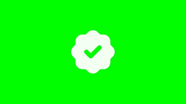 White verification badge with green checkmark on green background
