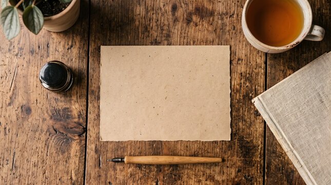 Rustic Desk with Writing Supplies