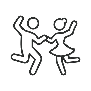 Dancing people, icon in line design. Couple, dance, party, celebration, fun, happy, leisure on white background vector. Dancing people editable stroke icon.