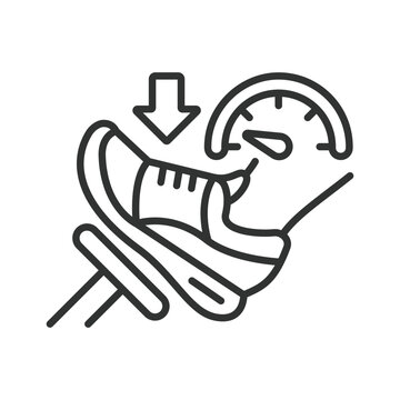 Emergency braking and brake pedal icon in line design