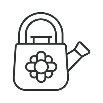Gardening watering can, icon in line design. Plant, flower, garden, nature, tool, equipment, growth on white background vector. Gardening watering can editable stroke icon.