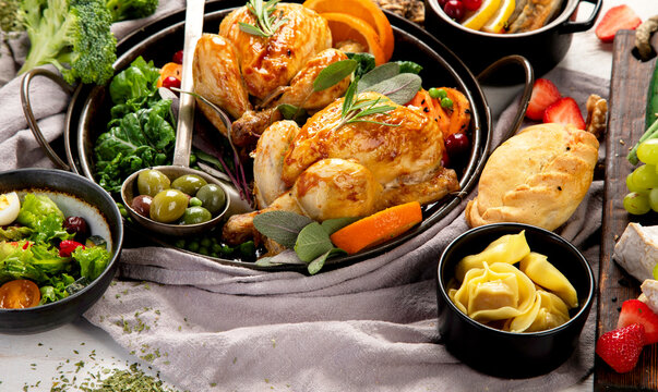 Various dishes for family lunch.