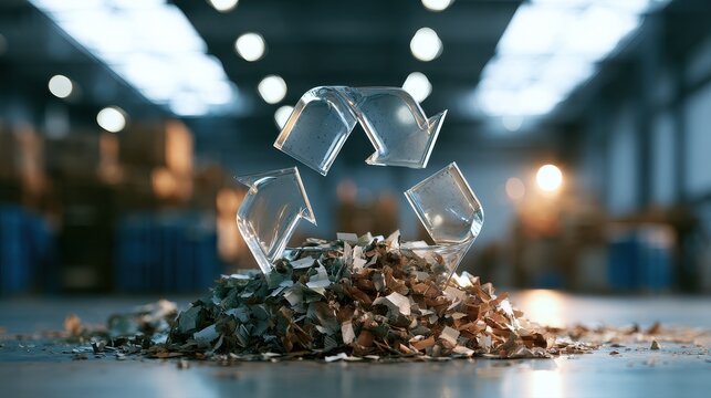 Circularity resource loop system turning waste into value and addressing supply chain complexity concept pros and cons selective focus zero waste theme surreal blend mode recycling center backdrop. 