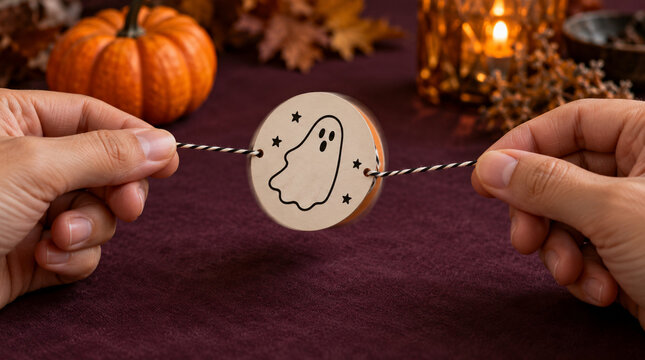 Manos girando taum&aacute;tropo fantasmal durante juego de Halloween