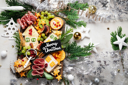 Delicious Christmas Charcuterie board with snacks.