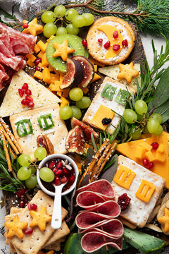 Delicious Christmas Charcuterie board with snacks.