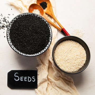Set with different sesame seeds.