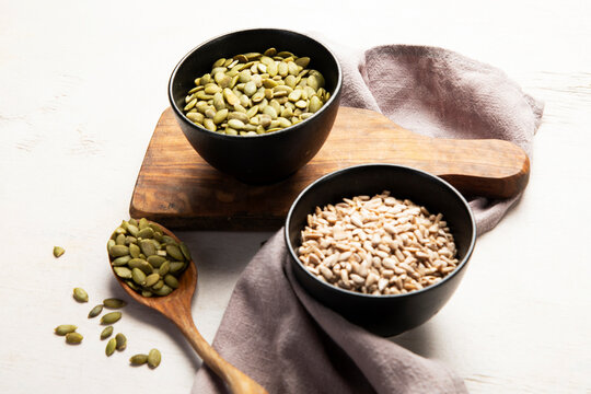 Healthy eating ingredients for salad topping and baking.