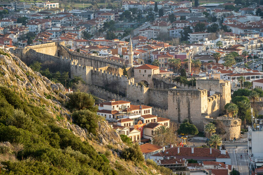 The Cesme Town and Cesme Castle view in Turkey