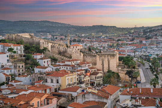 The Cesme Town and Cesme Castle view in Turkey