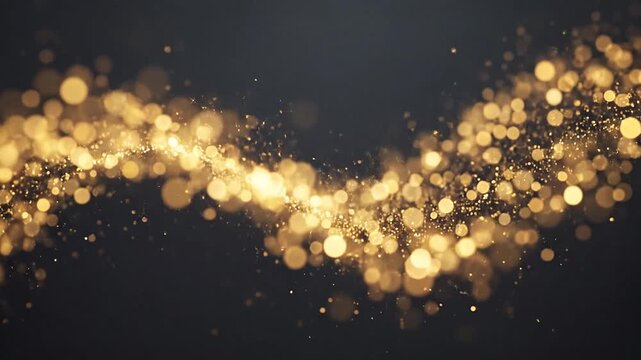 Golden bokeh light wave floating on dark background motion graphic