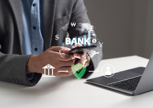 Concepts of online banking services, digital payments, online transactions, secure money transfers, and financial technology in the global economy.