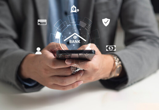 Concepts of online banking services, digital payments, online transactions, secure money transfers, and financial technology in the global economy.