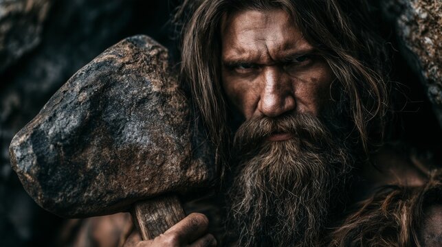 caveman with his stone axe