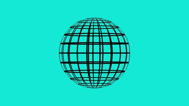 Digital globe animation pulses with energy waves on a network grid on dark. Global communication data routes through digital globe. Cyber systems power globe.