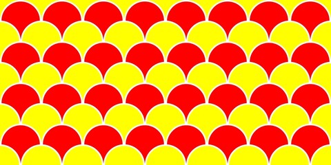 Seamless red and yellow fish scale pattern background. Abstract geometric oriental fan wave texture illustration © Mr. Han Han