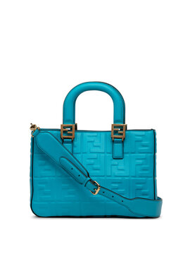 Luxury blue leather Fendi handbag isolated on white background