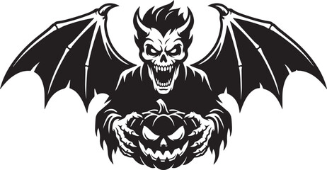 Fototapeta premium Demon holding jack o lantern halloween line art design