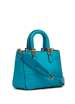 Luxury blue leather Fendi handbag isolated on white background