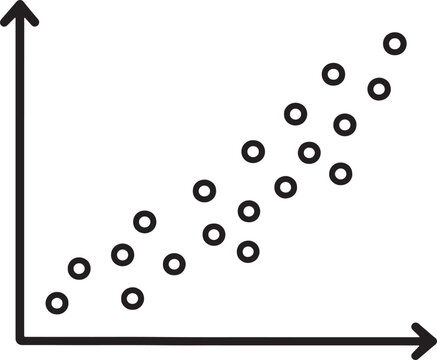 A simple line drawing of a scatter plot showing a positive correlation between two variables on axes