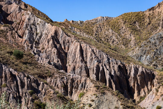 Desert and mountainous landscape of Las Alpujarras in Granada, Andalusia, Spain