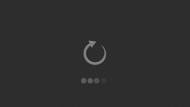 Loading spinner icon animation rotates with pulsing status dots. System software buffering updates on loading spinner icon. Digital user interface waiting runs on it.
