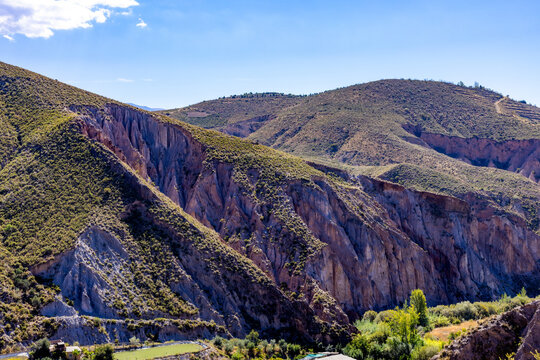Desert and mountainous landscape of Las Alpujarras in Granada, Andalusia, Spain