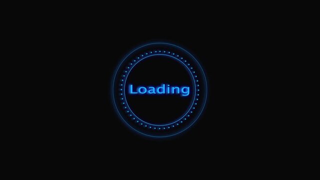 Loading spinner animation displays a dotted progress ring on dark space. System software buffering telemetry updates on spinner. Digital waiting runs on spinner.