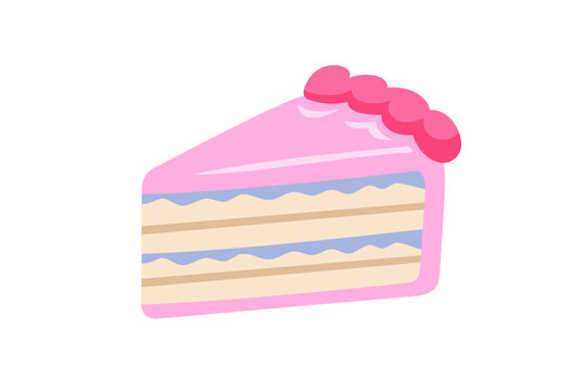 Pink frosting layer cake slice vector clipart illustration