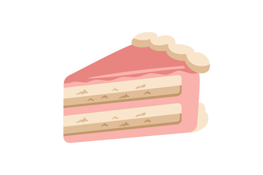 Peach pink cream cake slice vector clipart illustration