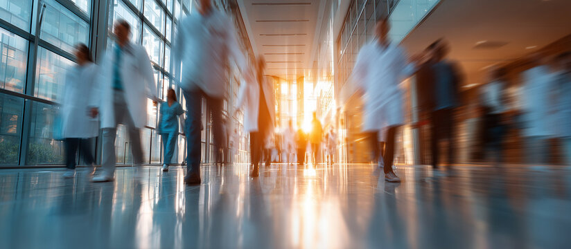 blurred busy modern hospital