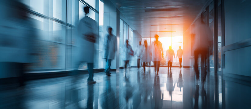 blurred busy modern hospital