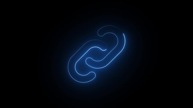 Modern glowing paper clip icon with blue neon light on dark background