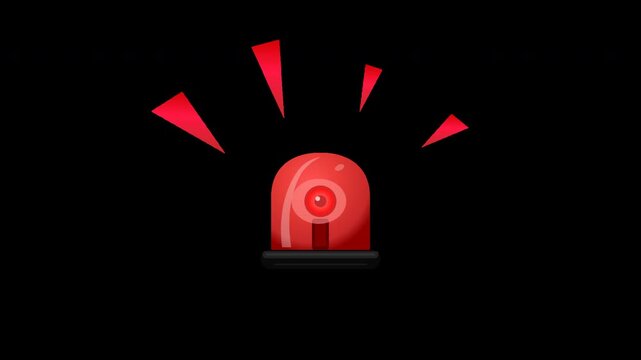 Animated red emergency siren flashing against, isolated on a transparent background.