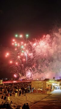 Amazing fireworks display over the coast of barcelona