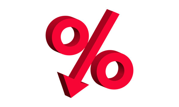 Red percentage symbol with downward arrow isolated graphic design element