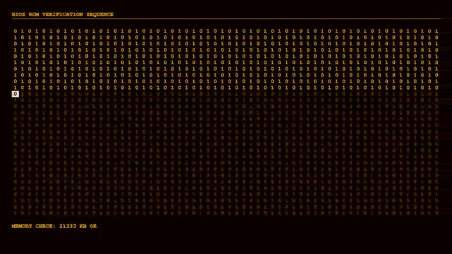 Digital binary code scrolling on computer screen
